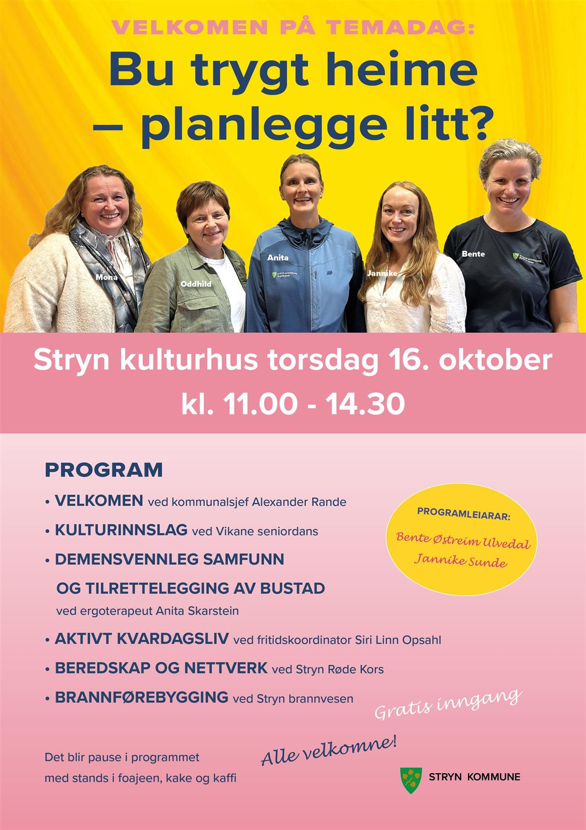 PLakat med bilde av fem damer og program - Klikk for stort bilete