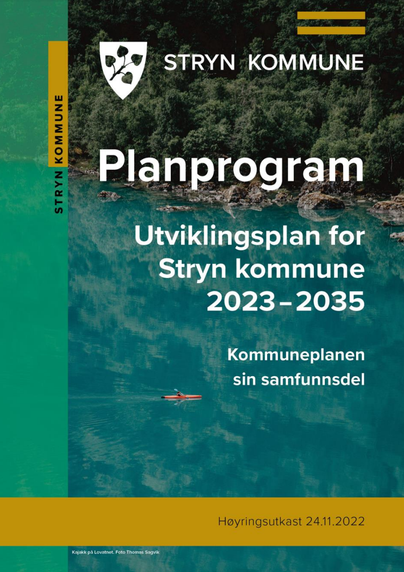 Bilde av forsida på planen. Planprogram, utviiklingsplan for Stryn kommune. Illustrasjon. - Klikk for stort bilete